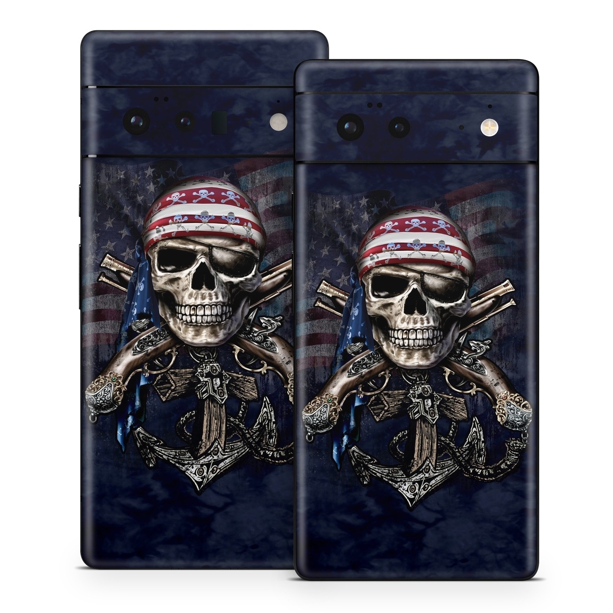 Google Pixel 6 Series Skin design of Skull, Bone, Skeleton, Illustration, Outerwear, T-shirt, Flag, Art, with black, gray, red colors