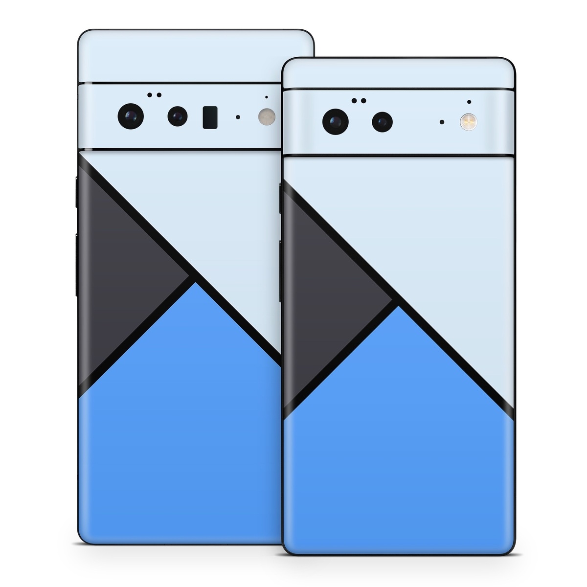 Google Pixel 6 Series Skin design of Blue, Line, Cobalt blue, Triangle, Azure, Electric blue, Parallel, Symmetry, Font, with blue, gray, black colors