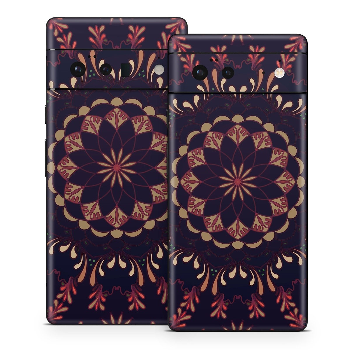 Google Pixel 6 Series Skin design of Pattern, Brown, Red, Symmetry, Textile, Design, Visual arts, Tapestry, Kaleidoscope, with black, red, orange, yellow, brown colors