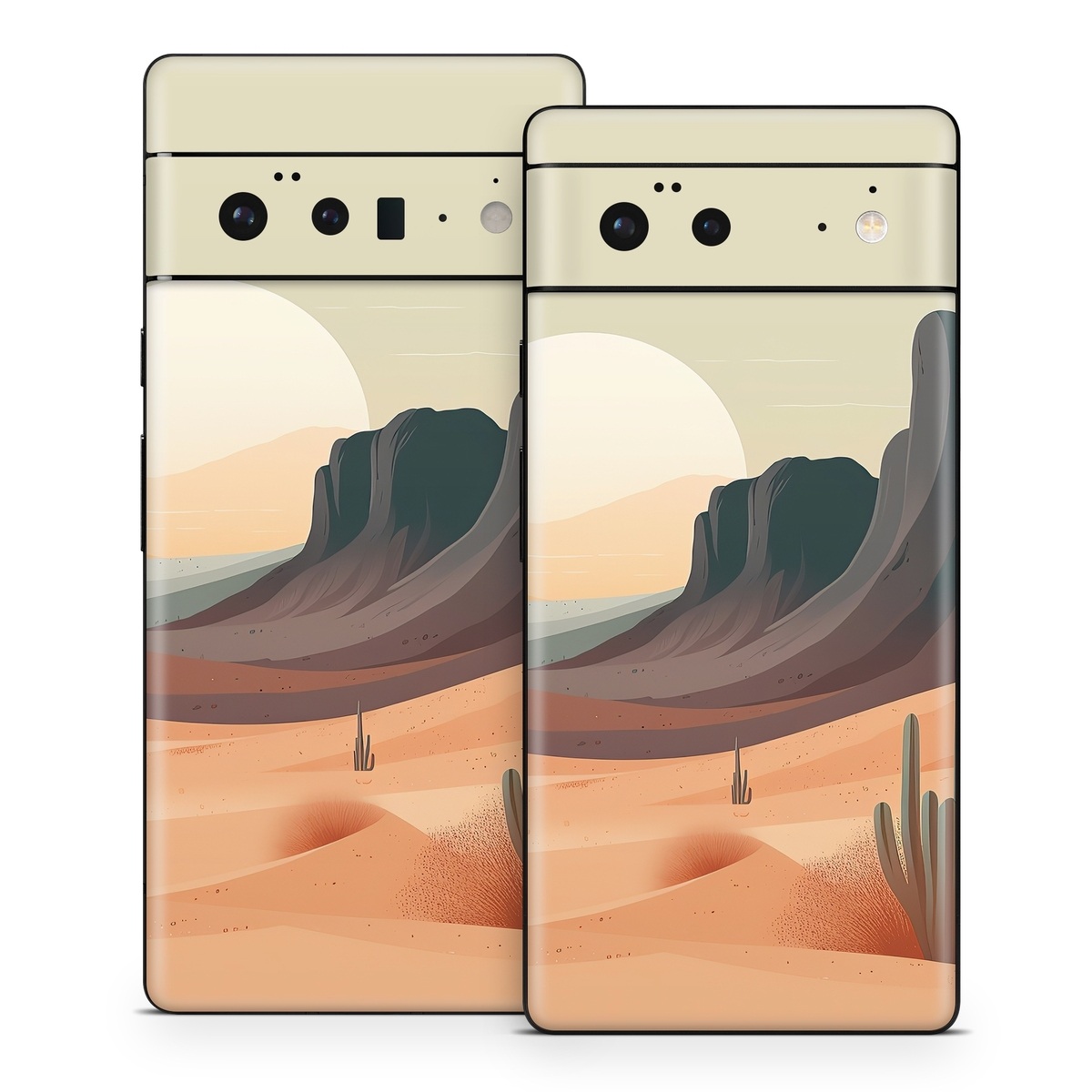 Google Pixel 6 Series Skin design of Sky, Light, Nature, Natural landscape, Art, Landscape, Moon, Mountainous landforms, Formation, Erg, with orange, yellow, brown, green, white, black colors