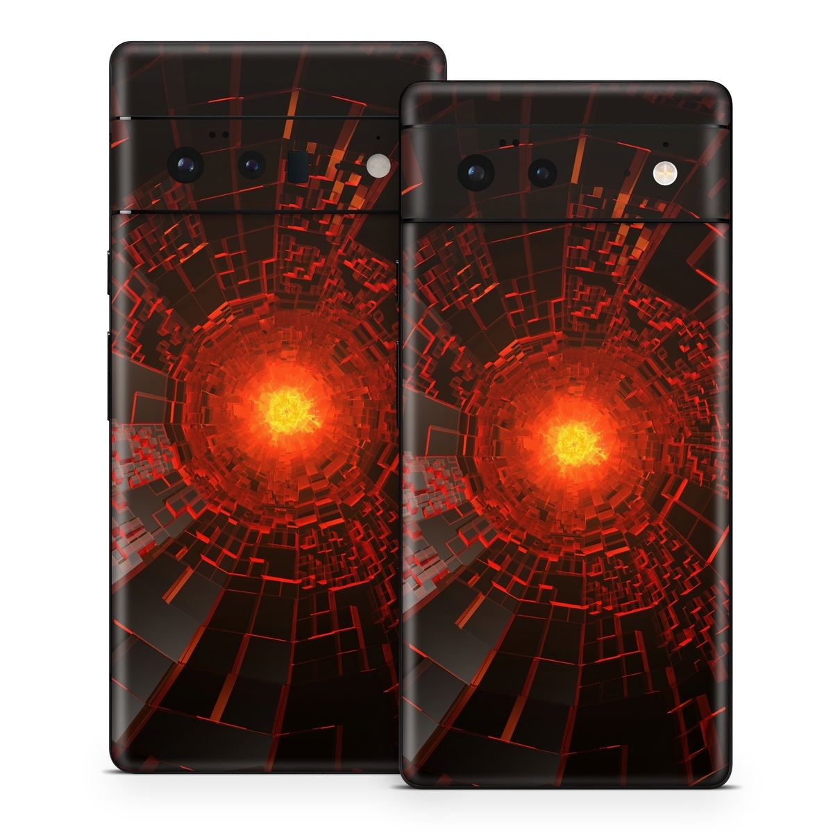 Google Pixel 6 Series Skin design of Red, Fractal art, Light, Circle, Design, Art, Graphics, Symmetry, Pattern, Space, with black, red colors