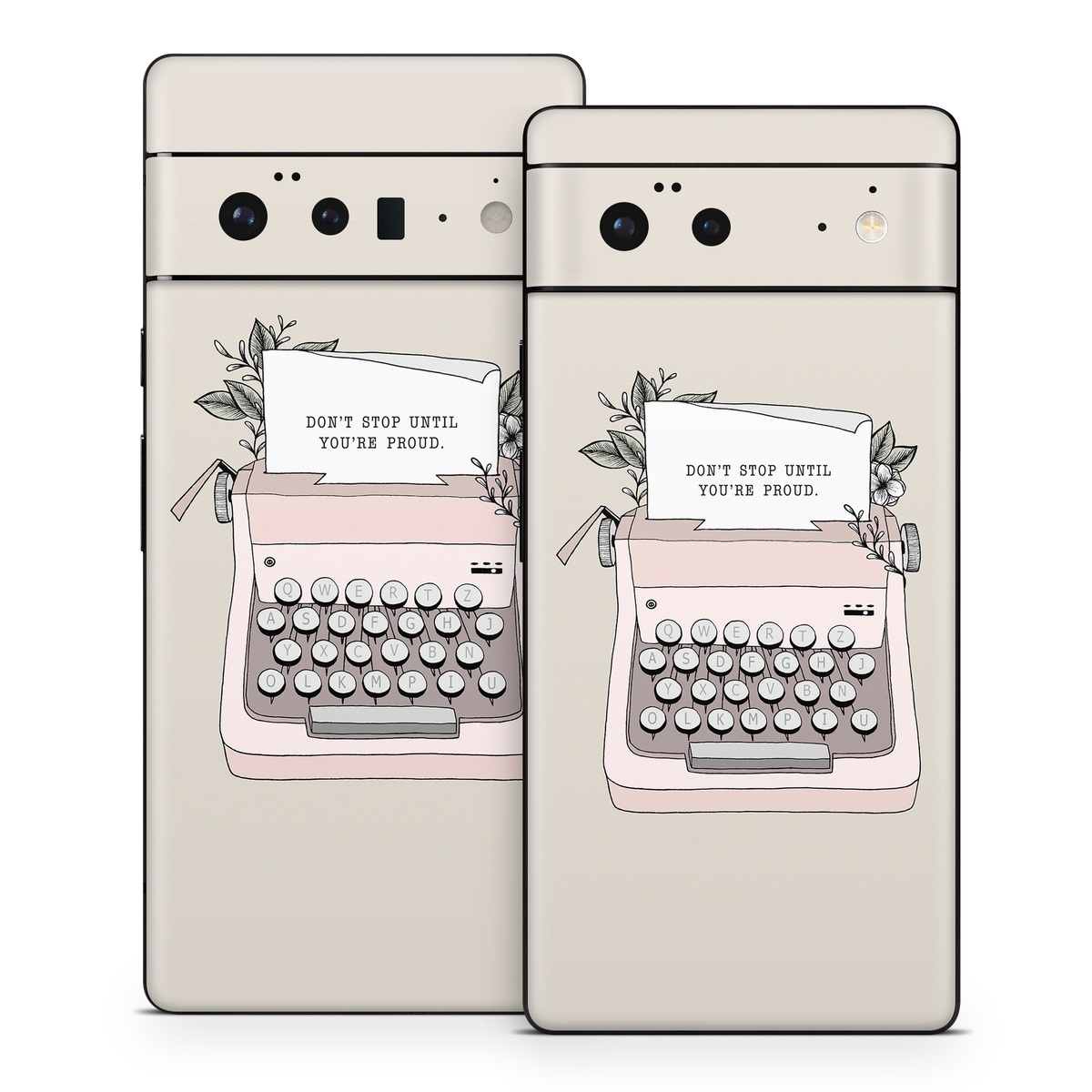 Google Pixel 6 Series Skin design of Typewriter, Office equipment, Space bar, Office supplies, Illustration, with black, white, pink colors