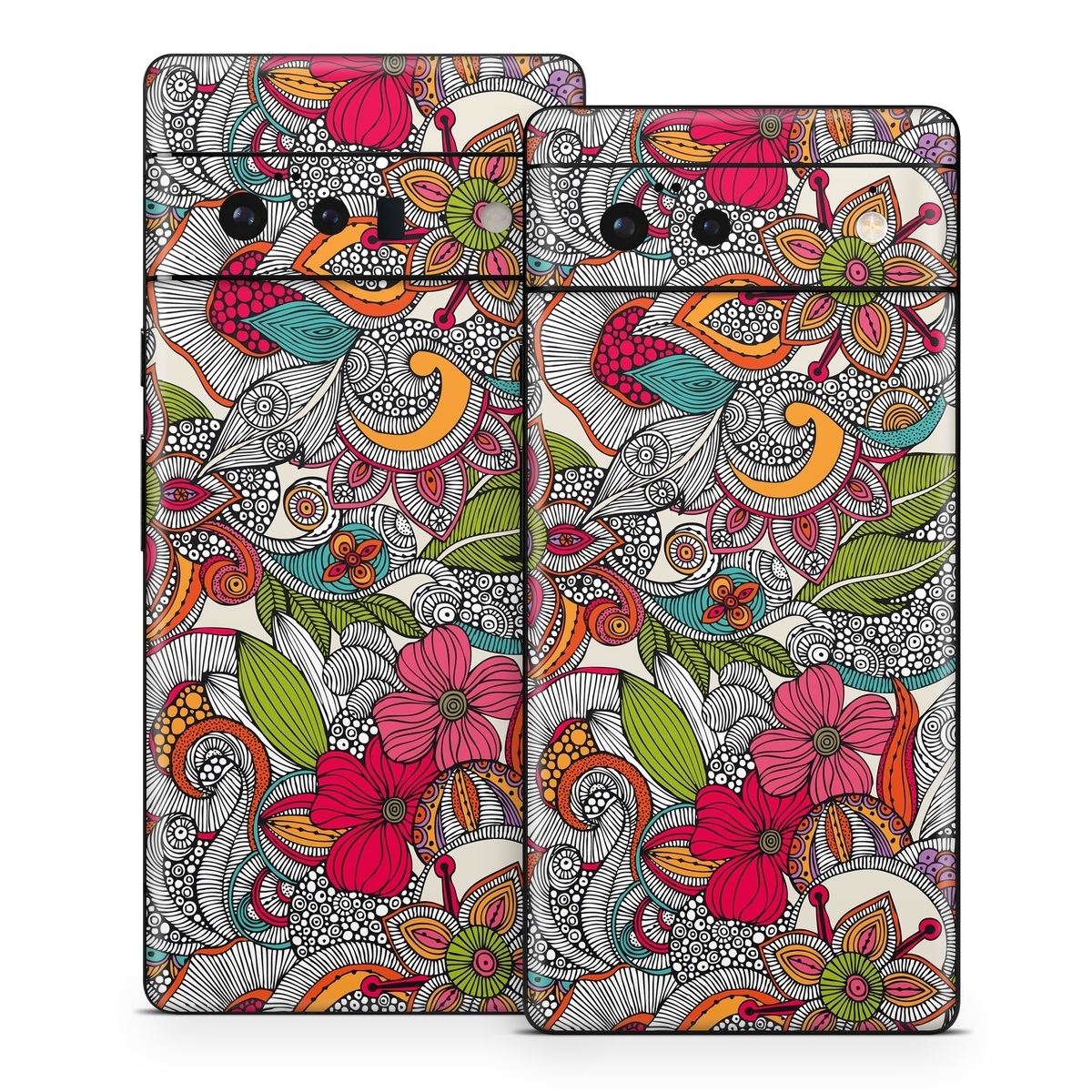 Google Pixel 6 Series Skin design of Pattern, Drawing, Visual arts, Art, Design, Doodle, Floral design, Motif, Illustration, Textile, with gray, red, black, green, purple, blue colors