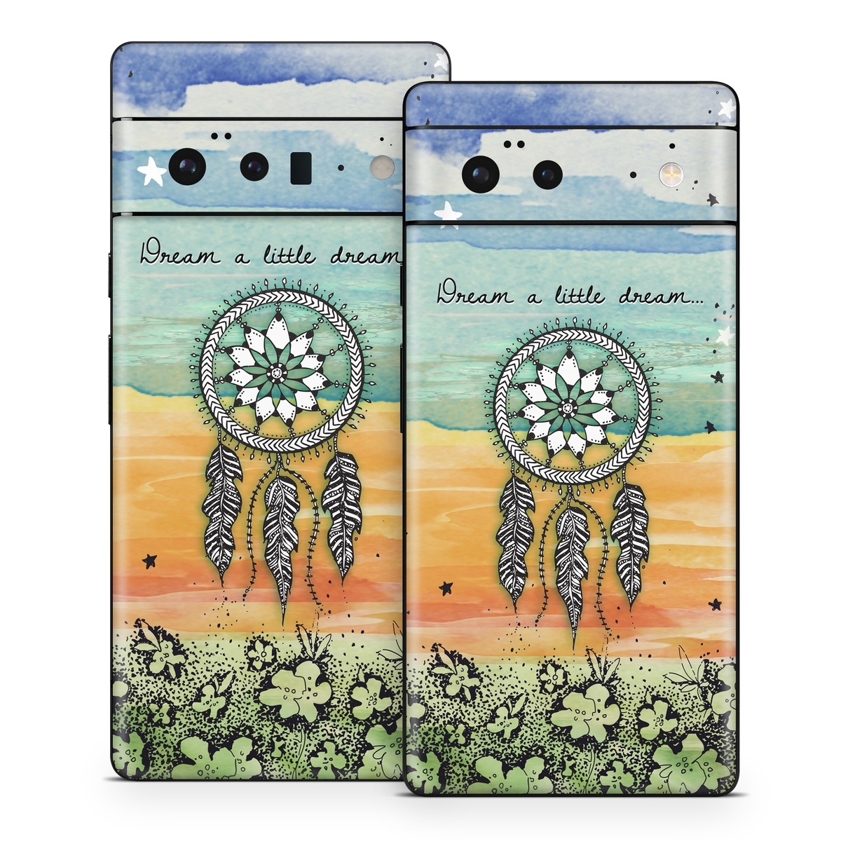 Google Pixel 6 Series Skin design of Text, Sky, Font, Illustration, Plant, Art, Wildflower, sunflower, Graphics, with blue, green, yellow, orange, black colors