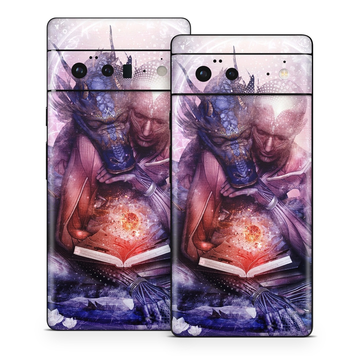 Google Pixel 6 Series Skin design of Cg artwork, Illustration, Graphic design, Fictional character, Mythology, Graphics, Space, Art, Darkness, with blue, black, red, yellow, white colors