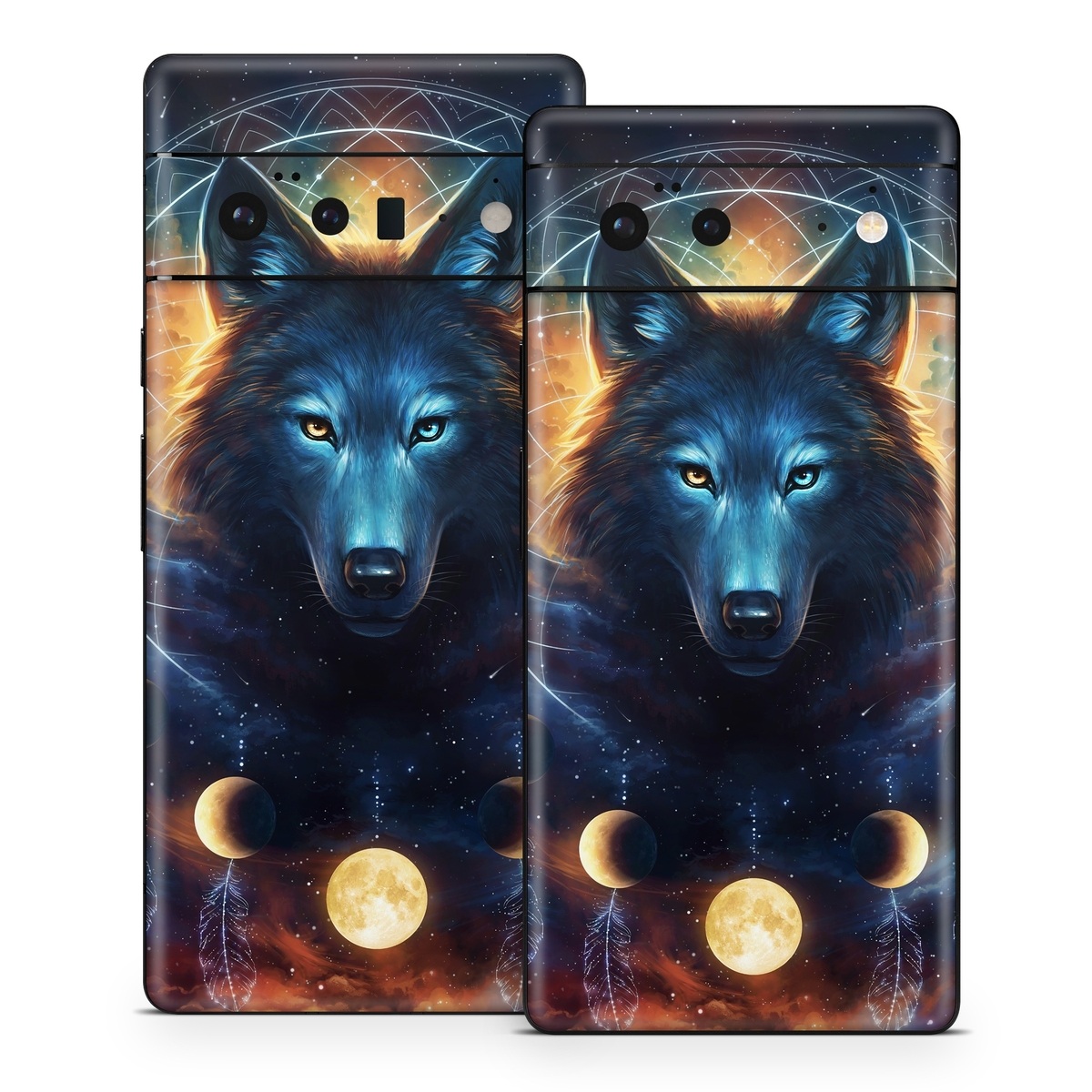 Google Pixel 6 Series Skin design of Light, Nature, Carnivore, Organism, Dog breed, Art, Electric blue, Space, Midnight, Illustration, with black, blue, yellow, orange, green, red, white colors