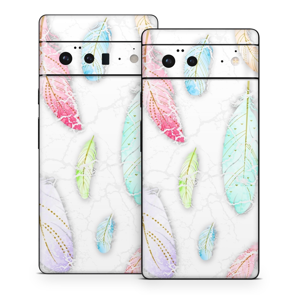 Google Pixel 6 Series Skin design of Feather, Fashion accessory, Jewellery, with red, blue, green, purple, white, brown colors