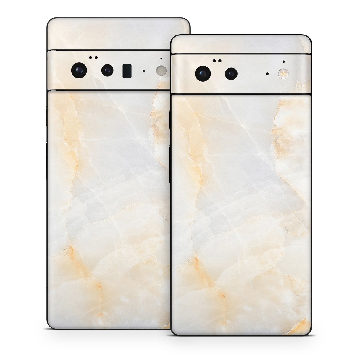 Google Pixel 6 Series Skin design of White, Textile, Flooring, Marble, Paper, Pattern, Fashion accessory, Tile, with white, orange, black, yellow colors