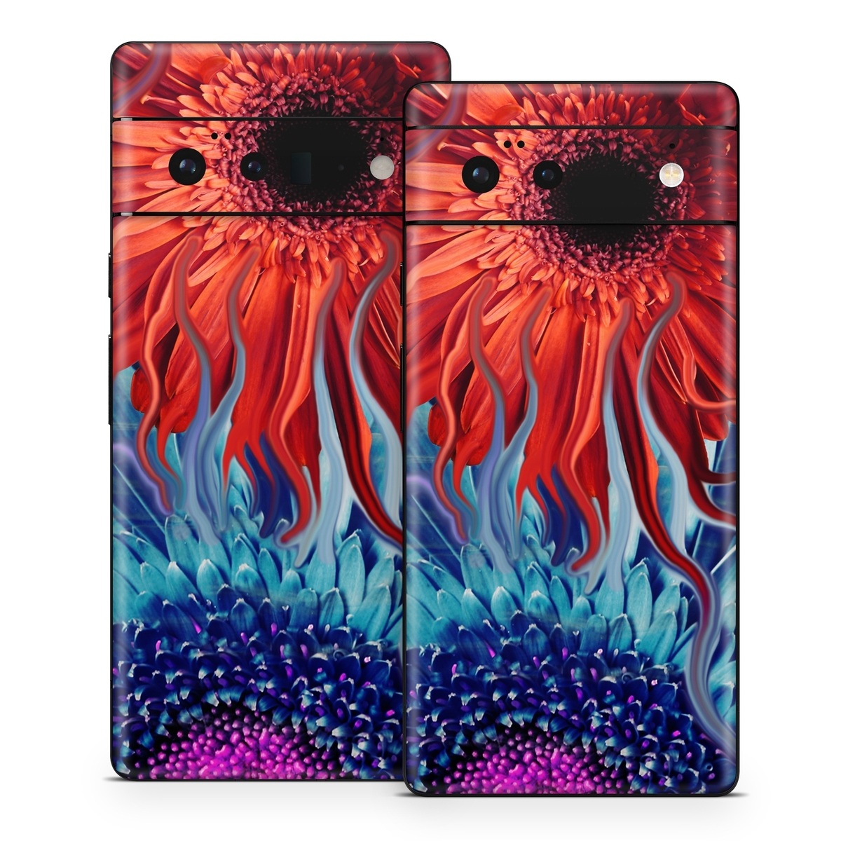 Google Pixel 6 Series Skin design of Psychedelic art, Pattern, Organism, Colorfulness, Art, Flower, Petal, Design, Fractal art, Electric blue, with red, black, blue, purple, gray colors