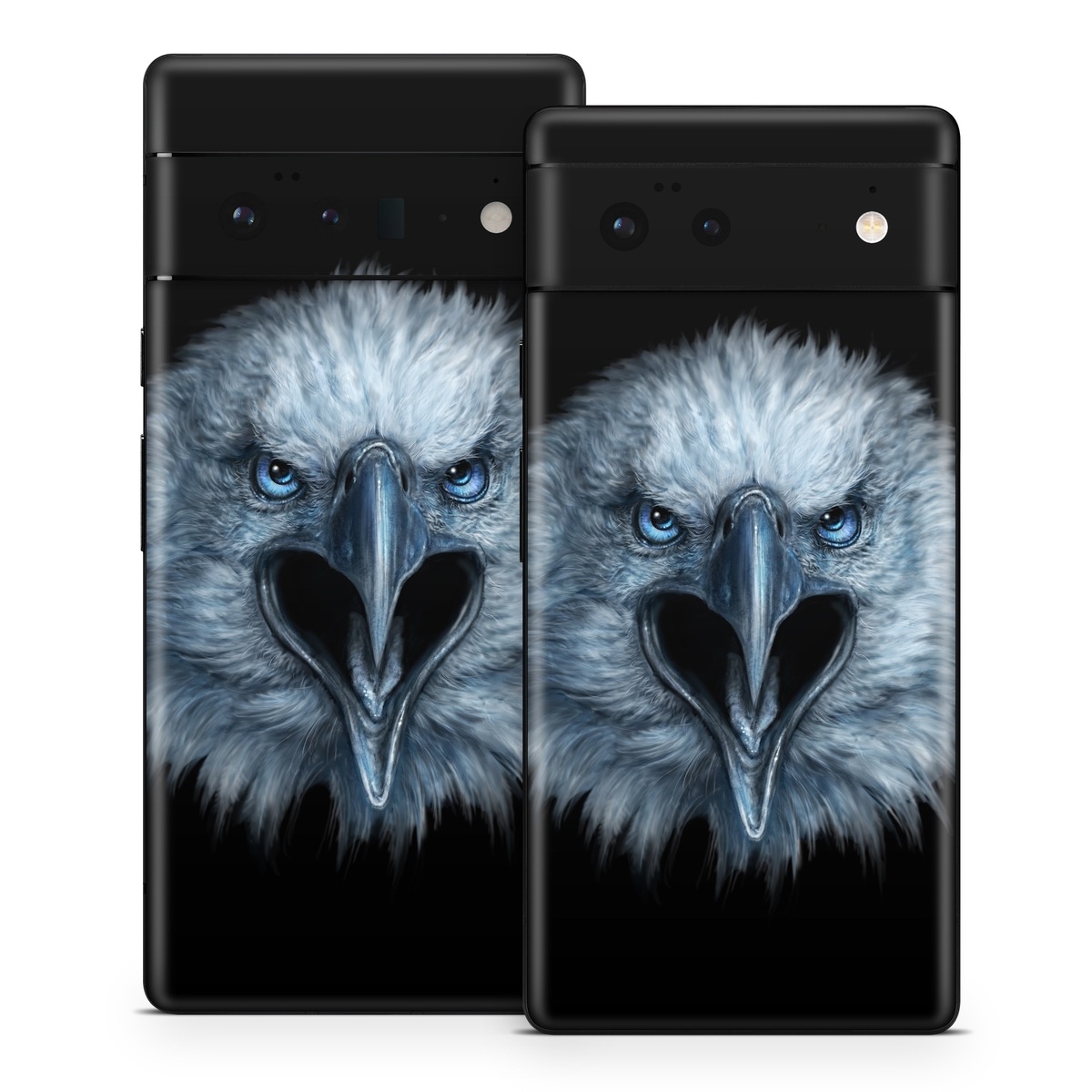 Google Pixel 6 Series Skin design of Bird, Vertebrate, Bird of prey, Beak, Eagle, Wildlife, Organ, Close-up, Eye, Accipitriformes, with white, gray, black, blue colors