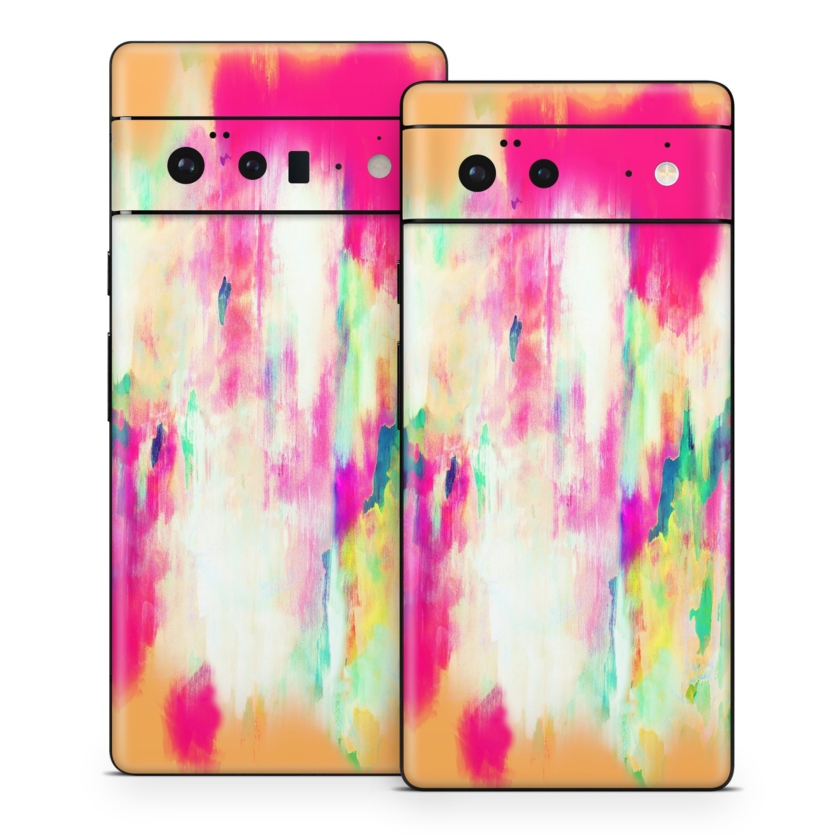 Google Pixel 6 Series Skin design of Pink, Magenta, Art, Watercolor paint, Dye, Visual arts, Pattern, Modern art, Painting, Acrylic paint, with red, white, green colors
