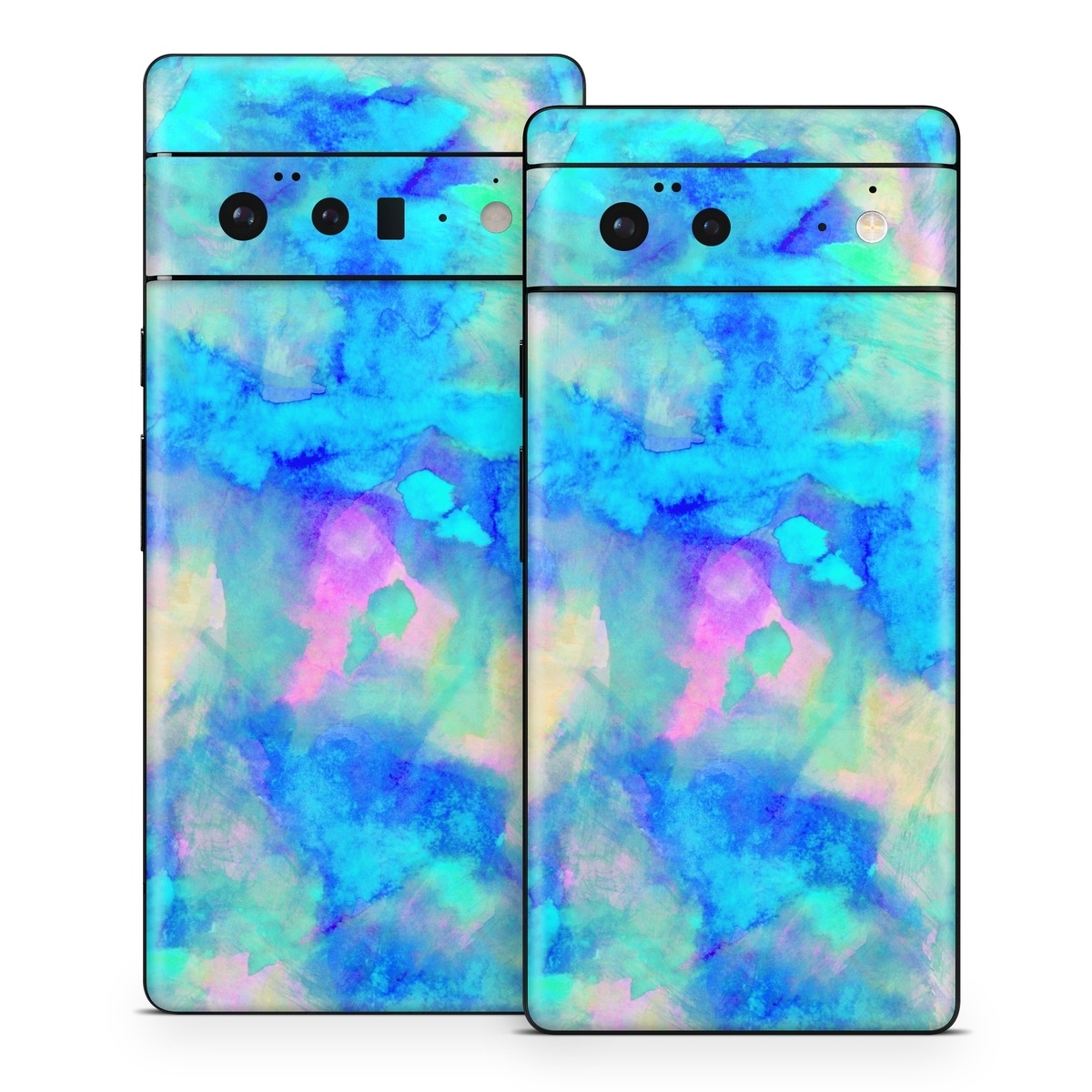 Google Pixel 6 Series Skin design of Blue, Turquoise, Aqua, Pattern, Dye, Design, Sky, Electric blue, Art, Watercolor paint, with blue, purple colors