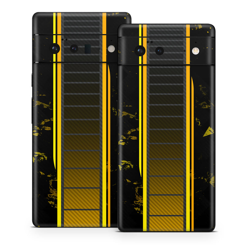 Google Pixel 6 Series Skin design of Yellow, Plant, Font, Symmetry, Terrestrial plant, Tower block, Parallel, Pattern, Tints and shades, Rectangle, with black, yellow, gray, orange colors