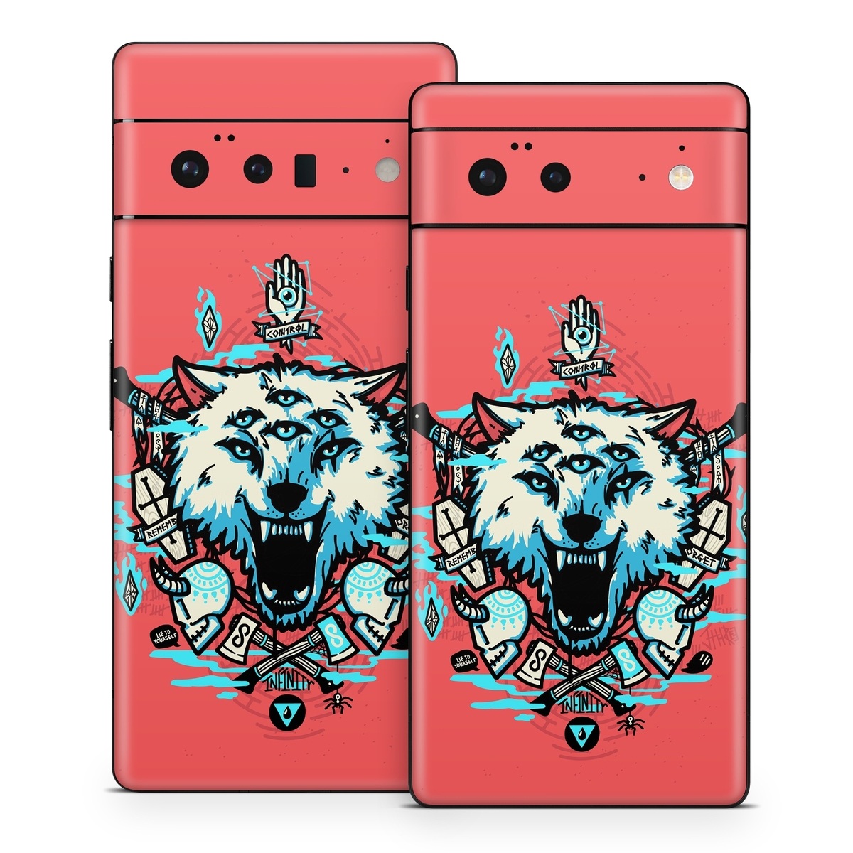 Google Pixel 6 Series Skin design of Graphic design, Illustration, Crest, Logo, T-shirt, Symbol, Font, Graphics, Emblem, Pattern, with red, blue, black, gray colors