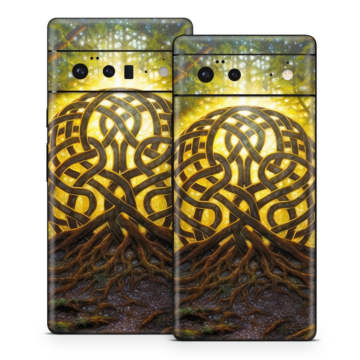 Google Pixel 6 Series Skin design of Art, Pattern, Circle, Symmetry, Tints and shades, Visual arts, Design, Electric blue, Graphics, Font, with green, brown, black, gray, yellow, orange, white colors
