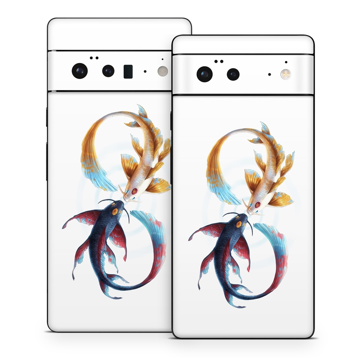 Google Pixel 6 Series Skin design of Marine invertebrates, Art, Wing, Feather, Tree, Beak, Electric blue, Fish, Natural material, Painting, with white, black, yellow, orange, red, blue colors