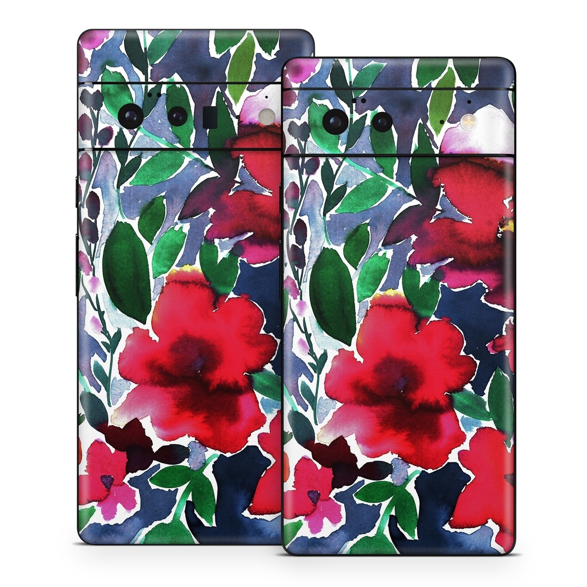 Google Pixel 6 Series Skin design of Flower, Petal, Red, Plant, Pattern, Pink, Purple, Flowering plant, Botany, Design, with red, green, pink, blue colors