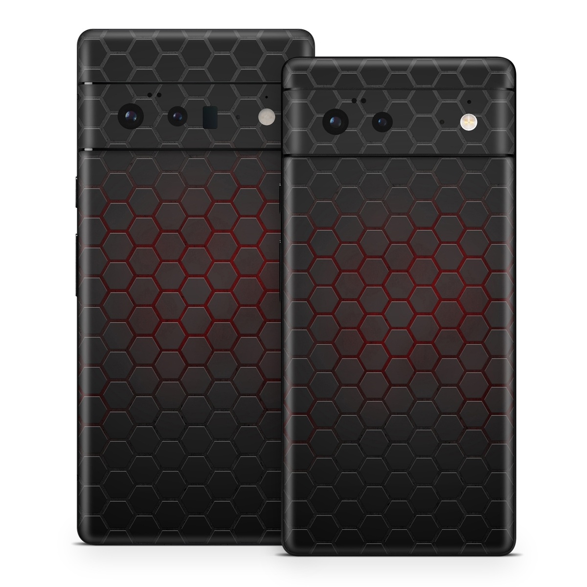 Google Pixel 6 Series Skin design of Black, Pattern, Metal, Design, Mesh, Carbon, Space, Wallpaper, with black, red colors