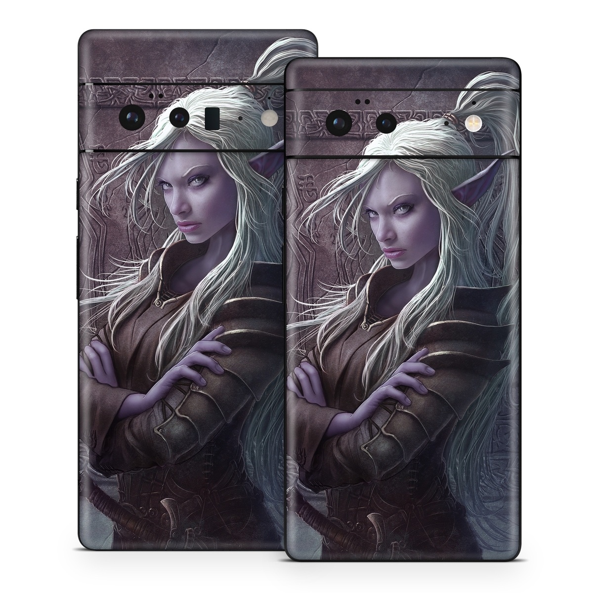 Google Pixel 6 Series Skin design of Cg artwork, Beauty, Purple, Lady, Illustration, Fictional character, Long hair, Photography, Art, Portrait, with black, gray, purple colors