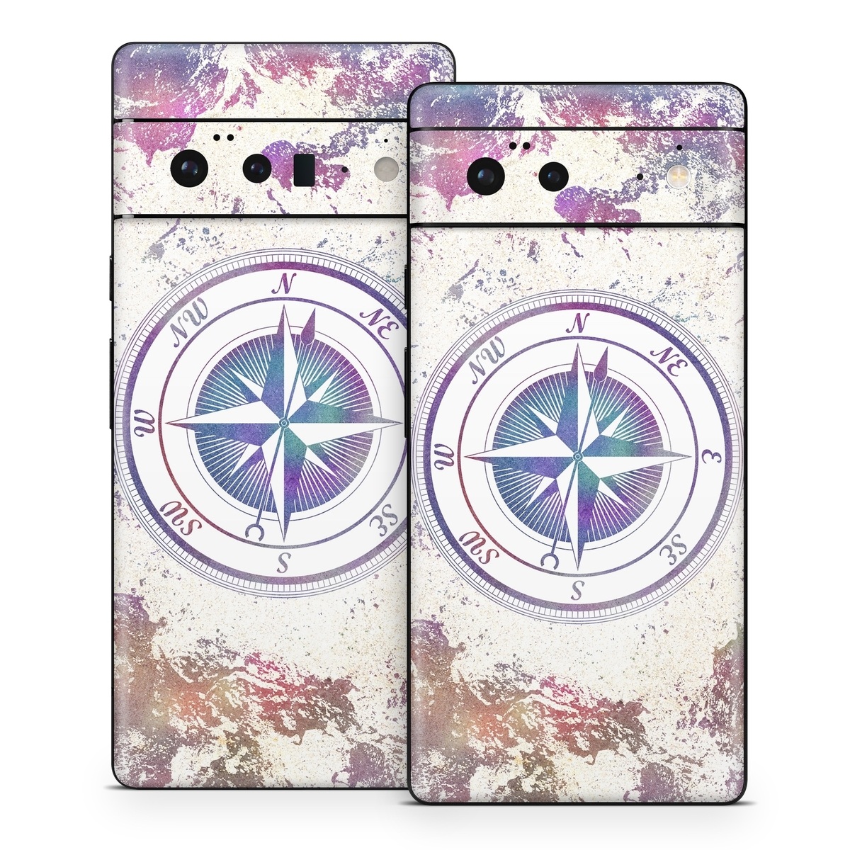 Google Pixel 6 Series Skin design of Clock, Circle, Compass, Graphics, Pattern, Illustration, Interior design, with gray, white, yellow, pink, purple, blue colors