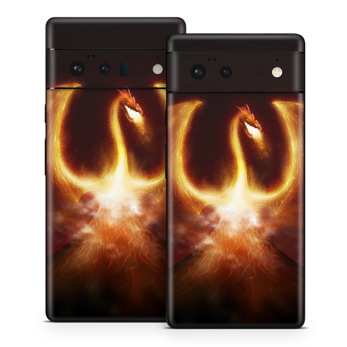 Google Pixel 6 Series Skin design of Light, Atmosphere, Orange, Space, Heat, Sky, Darkness, Art, Geological phenomenon, Universe, with black, red, green, pink colors