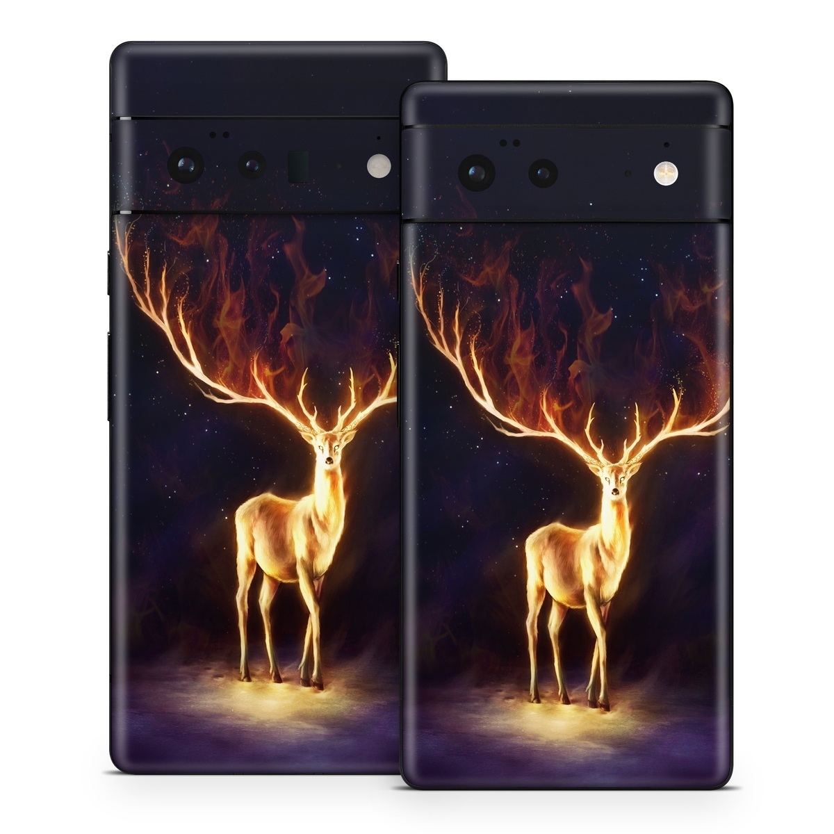 Google Pixel 6 Series Skin design of Plant, Tree, Organism, Entertainment, Fawn, Art, Heat, Performing arts, Landscape, Sky, with black, yellow, red, orange, purple colors