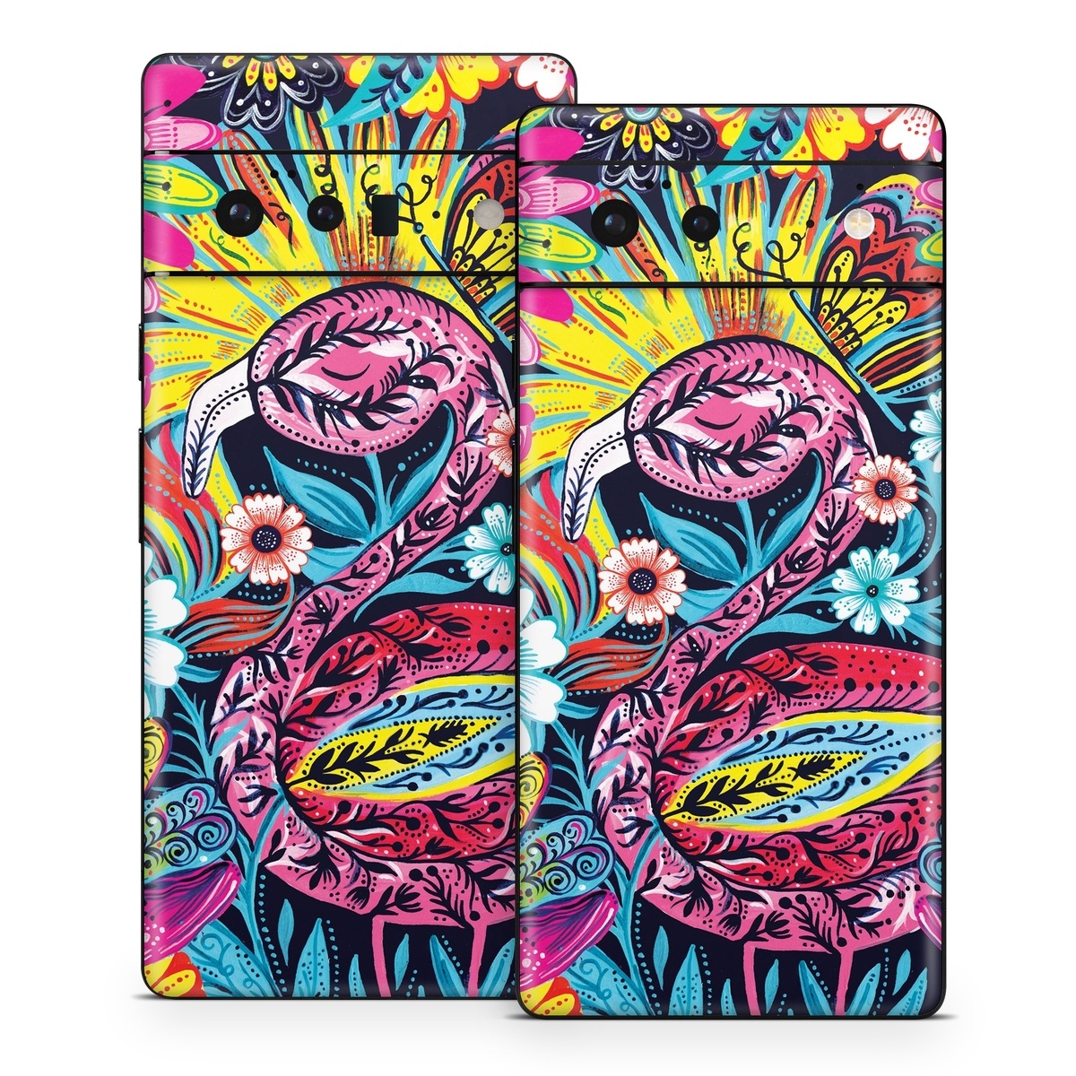Google Pixel 6 Series Skin design of Psychedelic art, Pattern, Visual arts, Art, Design, Textile, Illustration, Plant, Graphic design, Drawing, with pink, yellow, black, blue, white colors