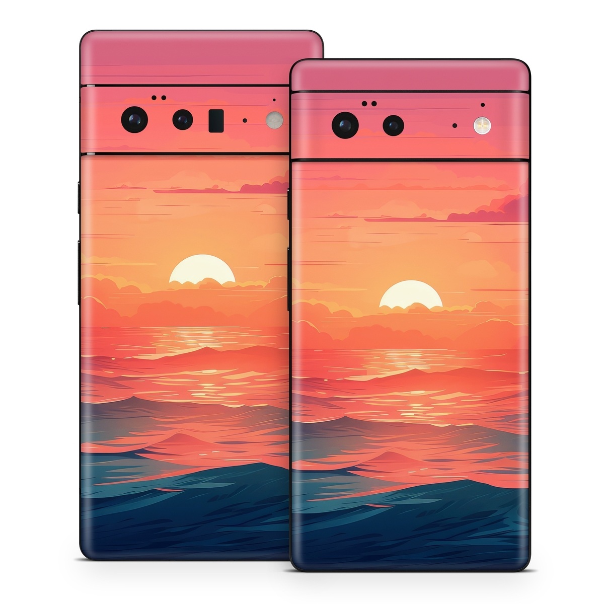 Google Pixel 6 Series Skin design of Cloud, Sky, Atmosphere, Daytime, Afterglow, Ecoregion, Nature, Dusk, Water, Orange, with blue, red, yellow, orange, pink, black, purple colors