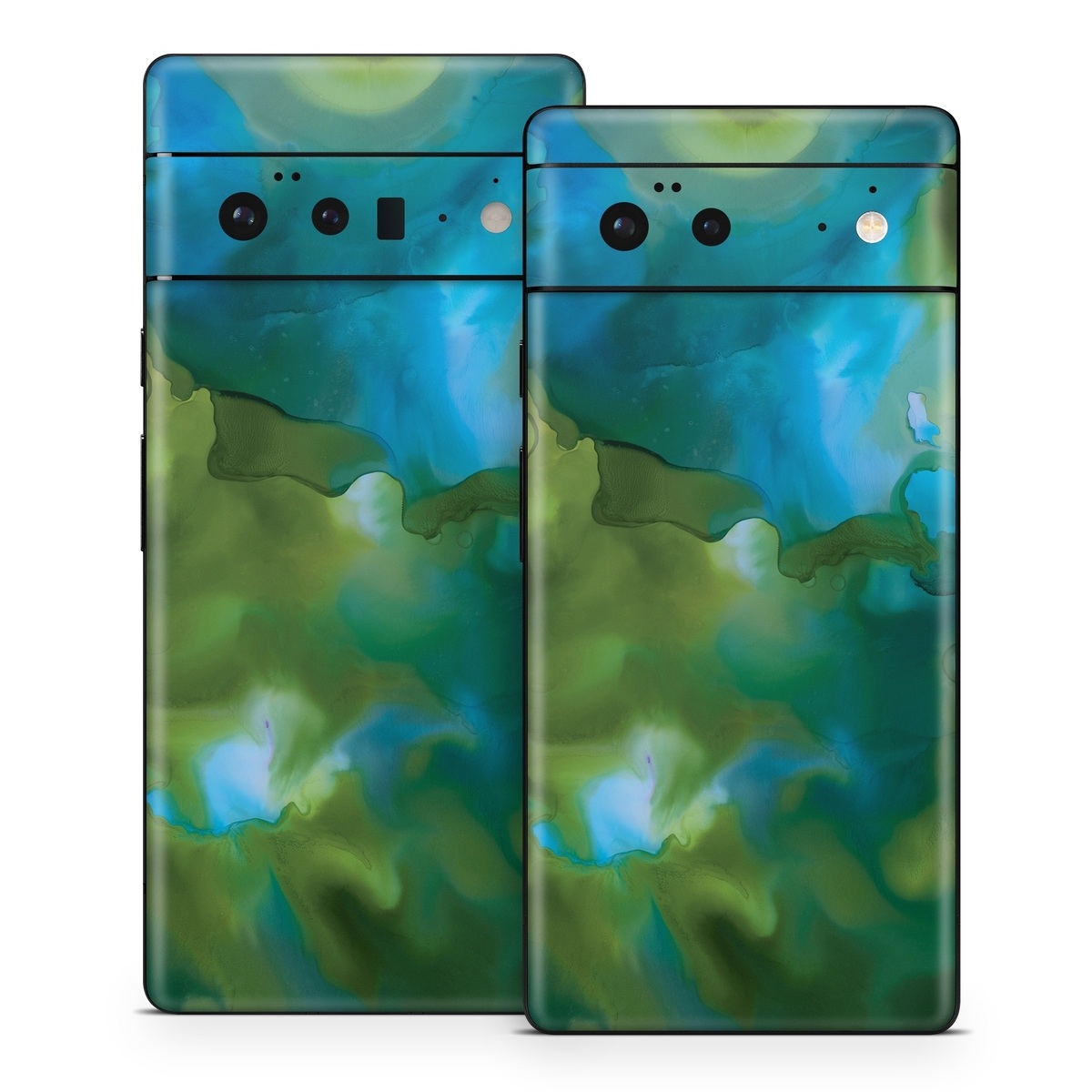 Google Pixel 6 Series Skin design of Aqua, Blue, Green, Painting, Turquoise, Teal, Water, Acrylic paint, Art, Organism, with blue, green colors