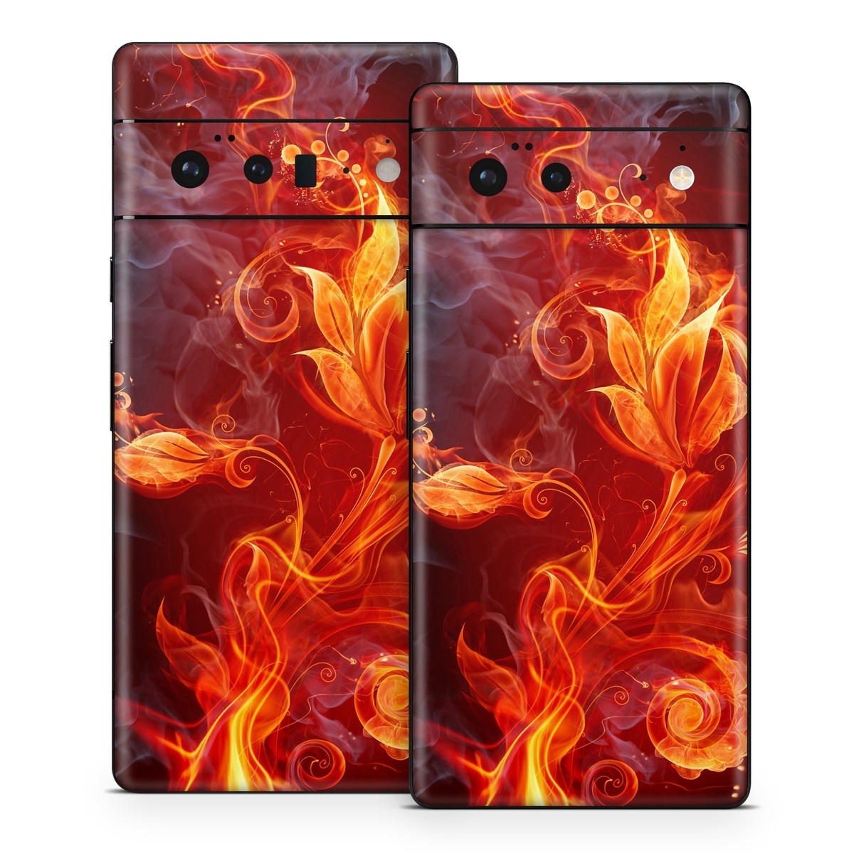 Google Pixel 6 Series Skin design of Flame, Fire, Heat, Red, Orange, Fractal art, Graphic design, Geological phenomenon, Design, Organism, with black, red, orange colors