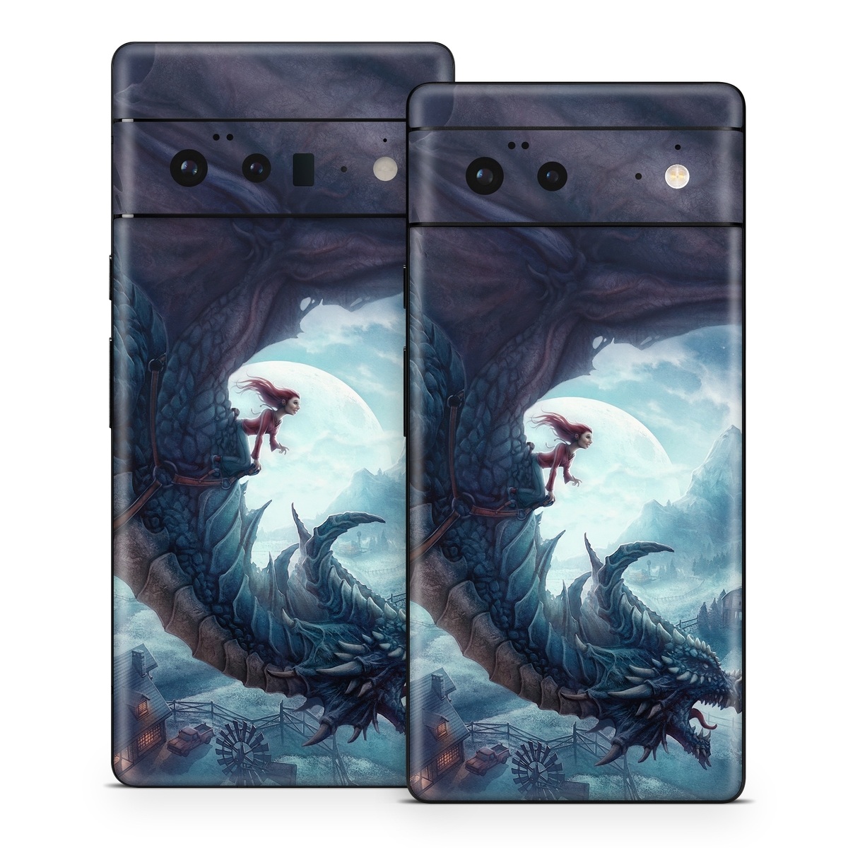 Google Pixel 6 Series Skin design of Dragon, Cg artwork, Illustration, Action-adventure game, Fictional character, Mythical creature, Mythology, Fiction, Cryptid, Extinction, with blue, white, brown, green colors