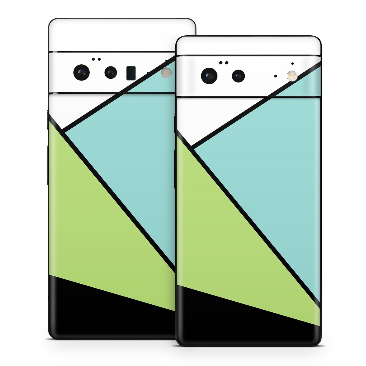 Google Pixel 6 Series Skin design of Green, Line, Blue, Triangle, Design, Parallel, Pattern, Graphic design, Slope, with white, black, green, blue colors