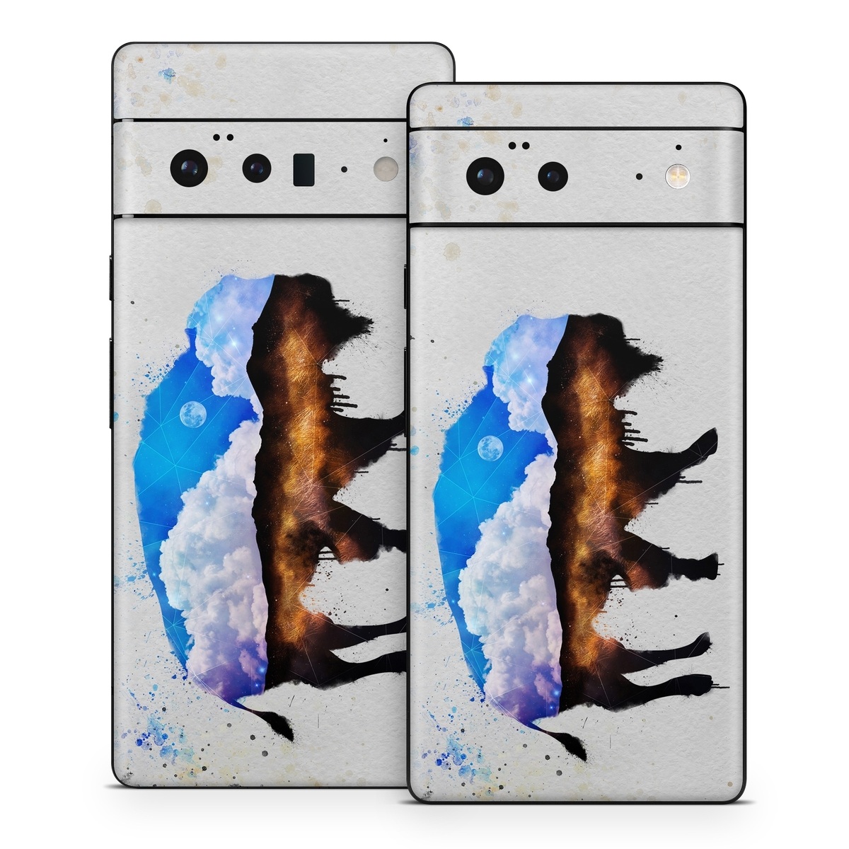 Google Pixel 6 Series Skin design of Watercolor paint, Illustration, Art, Water, Painting, Sky, Paint, Acrylic paint, Drawing, Visual arts, with gray, blue, white, black, yellow, orange colors