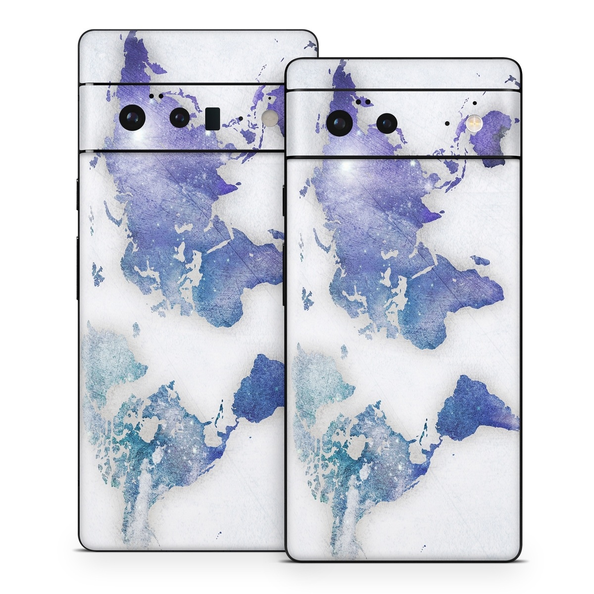 Google Pixel 6 Series Skin design of World, Map, Watercolor paint, Illustration, with white, blue, purple colors