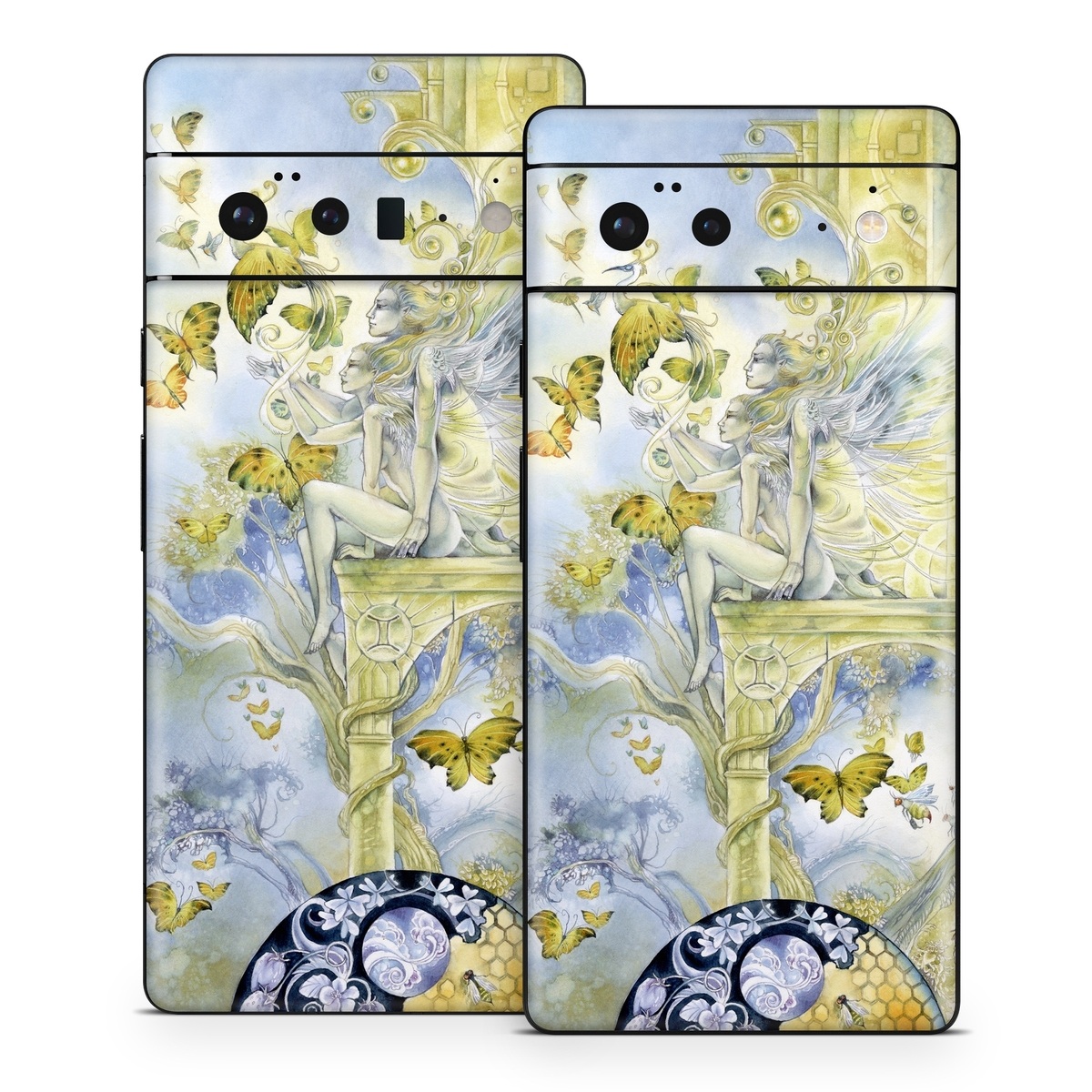 Google Pixel 6 Series Skin design of Illustration, Watercolor paint, Art, Painting, Plant, with gray, green, yellow, purple, black colors