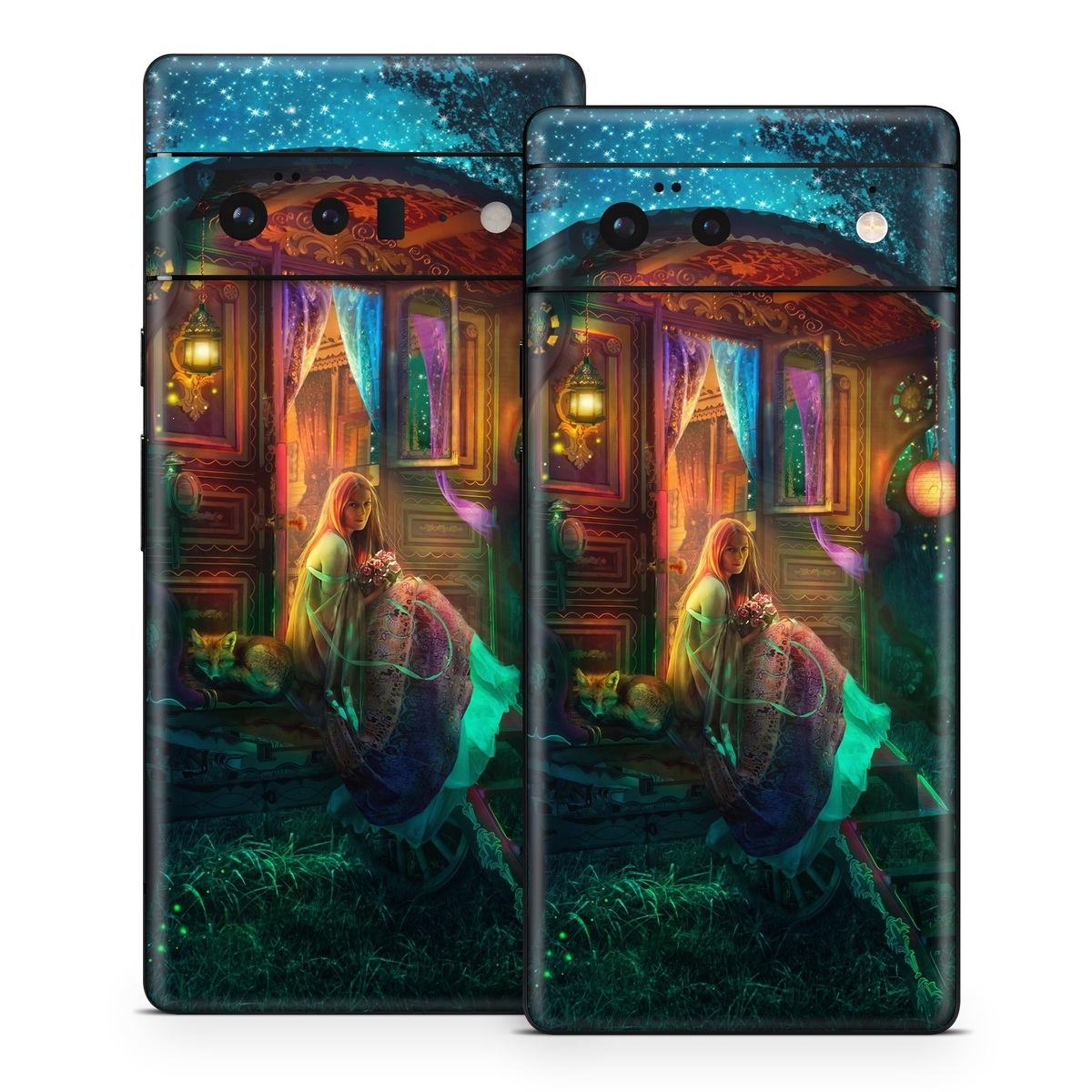 Google Pixel 6 Series Skin design of Illustration, Adventure game, Darkness, Art, Digital compositing, Fictional character, Games, with black, red, blue, green colors
