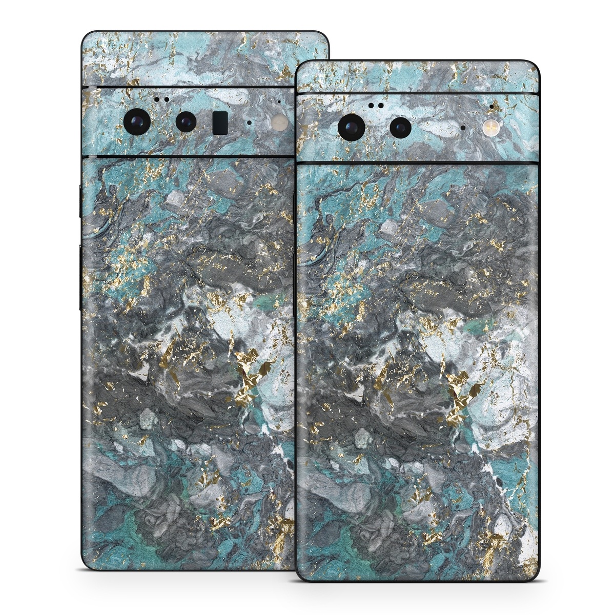 Google Pixel 6 Series Skin design of Blue, Turquoise, Green, Aqua, Teal, Geology, Rock, Painting, Pattern, with black, white, gray, green, blue colors