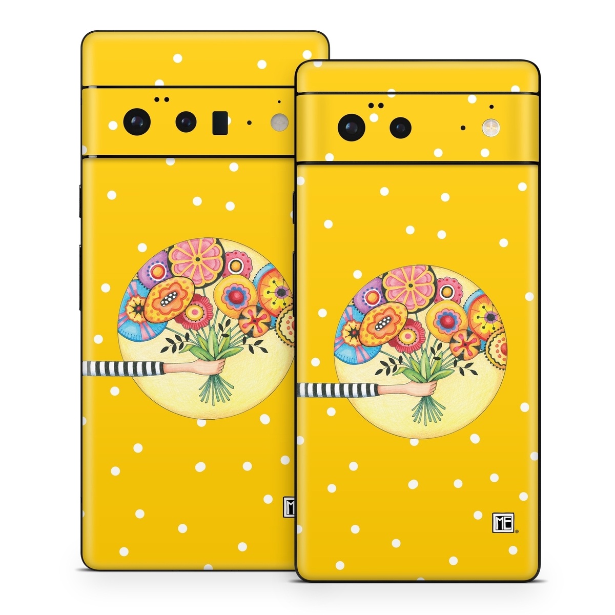 Google Pixel 6 Series Skin design of Circle, Illustration, Clip art, Plant, with orange, yellow, pink, gray, green, black colors