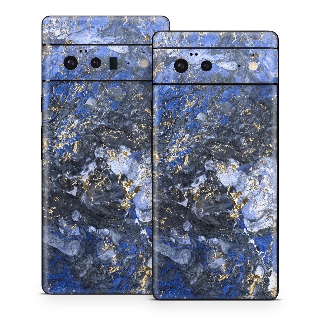 Google Pixel 6 Series Skin design of Blue, Water, Cobalt blue, Rock, Painting, Geology, Electric blue, Mineral, Pattern, Acrylic paint, with black, blue, yellow, white, gray colors