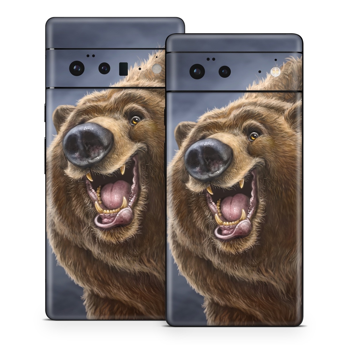 Google Pixel 6 Series Skin design of Brown bear, Kodiak bear, Carnivore, Grizzly bear, Terrestrial animal, Snout, Bear, Whiskers, Fur, Fang, with brown, black, white, pink, gray colors