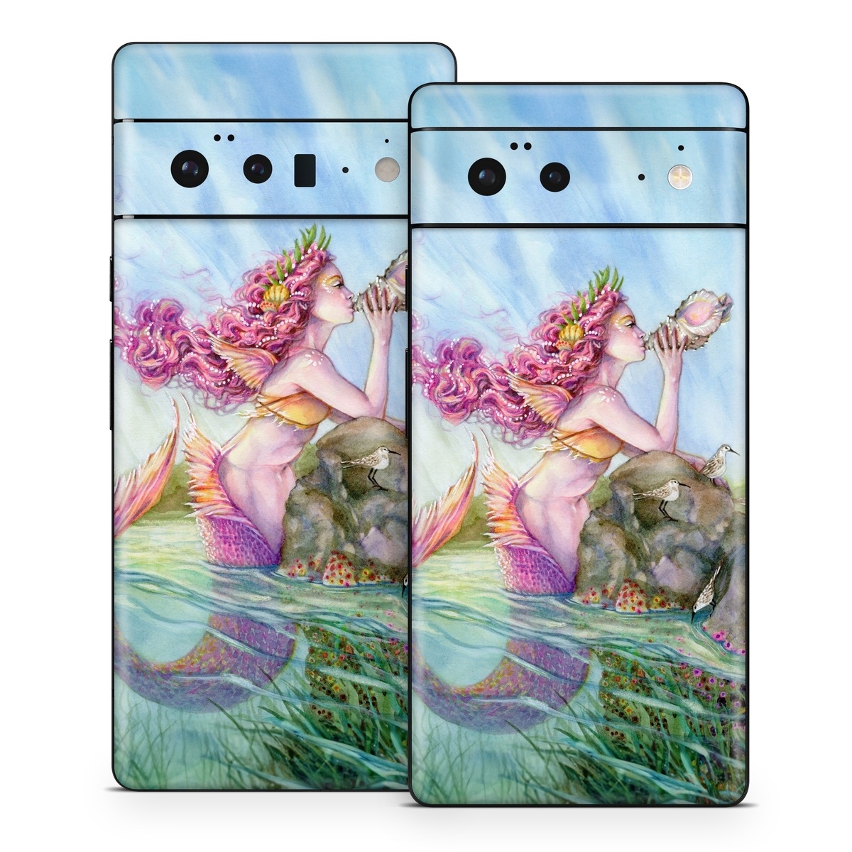 Google Pixel 6 Series Skin design of Cg artwork, Mythology, Illustration, Fictional character, Watercolor paint, Art, Painting, Plant, Mythical creature, with blue, pink, purple, green, gray colors