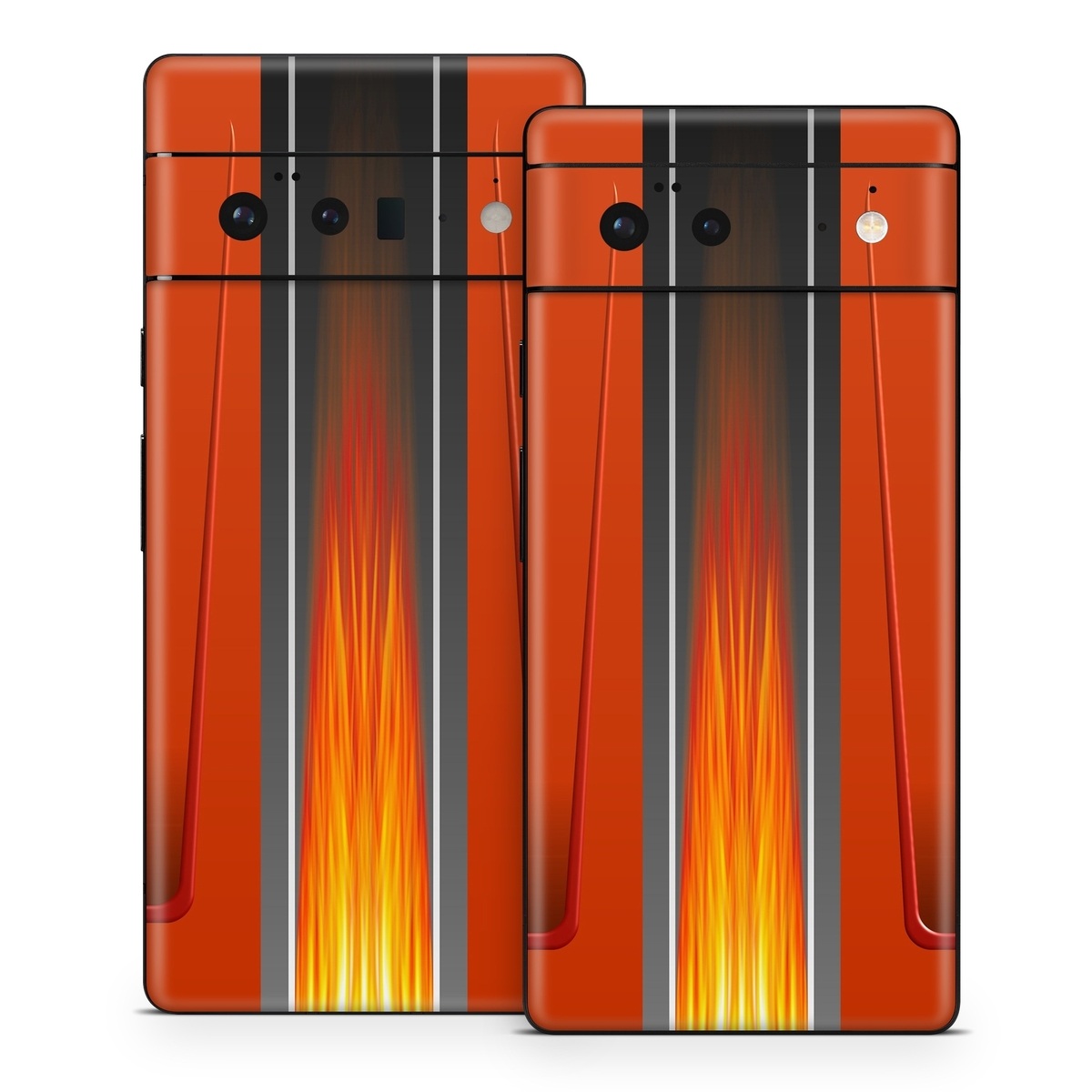 Google Pixel 6 Series Skin design of Orange, Red, Line, Material property, Rectangle, Automotive lighting, with red, black, orange, gray colors