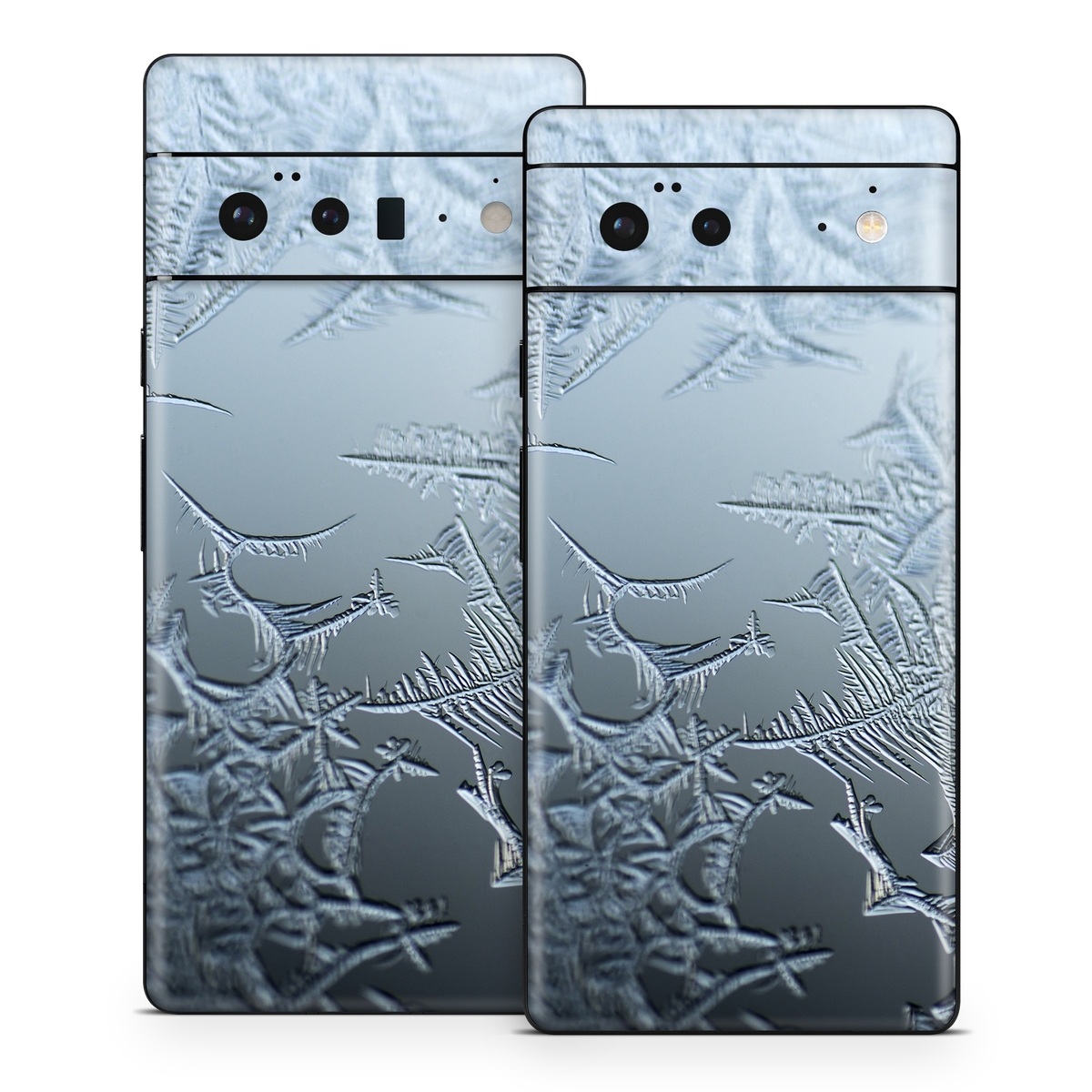 Google Pixel 6 Series Skin design of Water, Frost, Freezing, Winter, Pattern, Ice, Sky, Atmosphere, Design, Reflection, with blue, gray, white, black colors