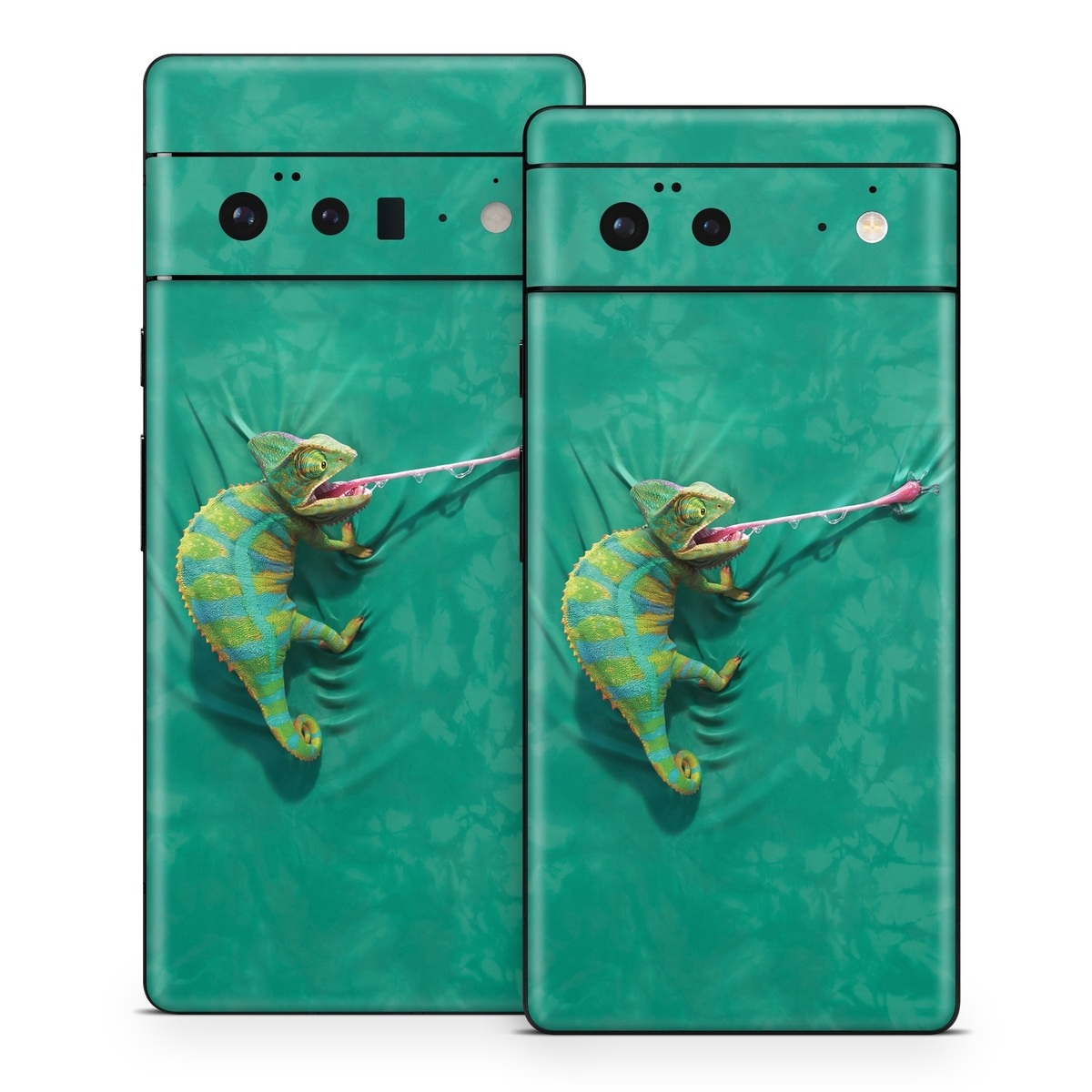 Google Pixel 6 Series Skin design of Green, Fish, Tail, Chameleon, with blue, black, green, gray colors