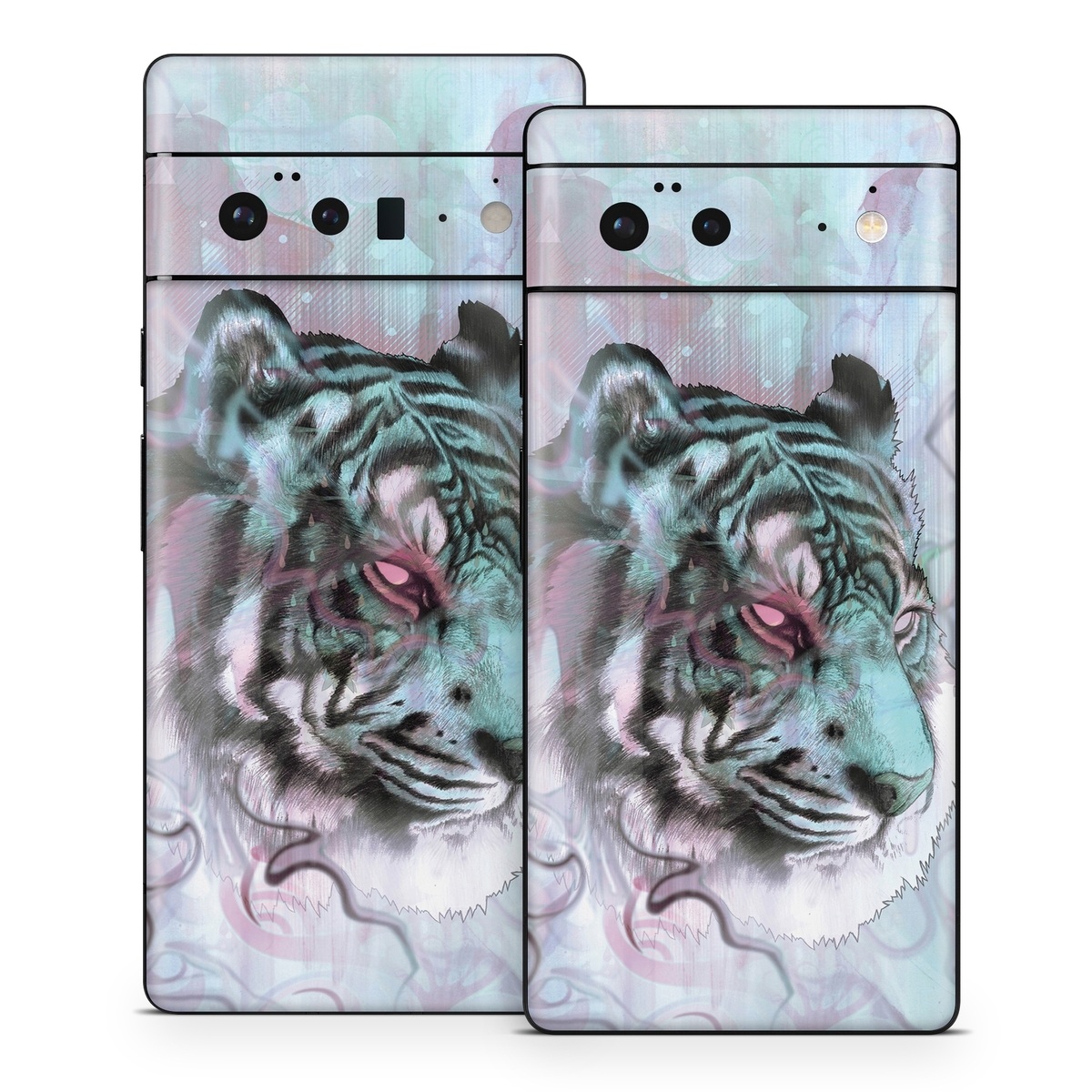 Google Pixel 6 Series Skin design of Watercolor paint, Illustration, Art, Visual arts, Drawing, Graphic design, Pattern, Painting, Acrylic paint, Fictional character, with gray, purple, black colors