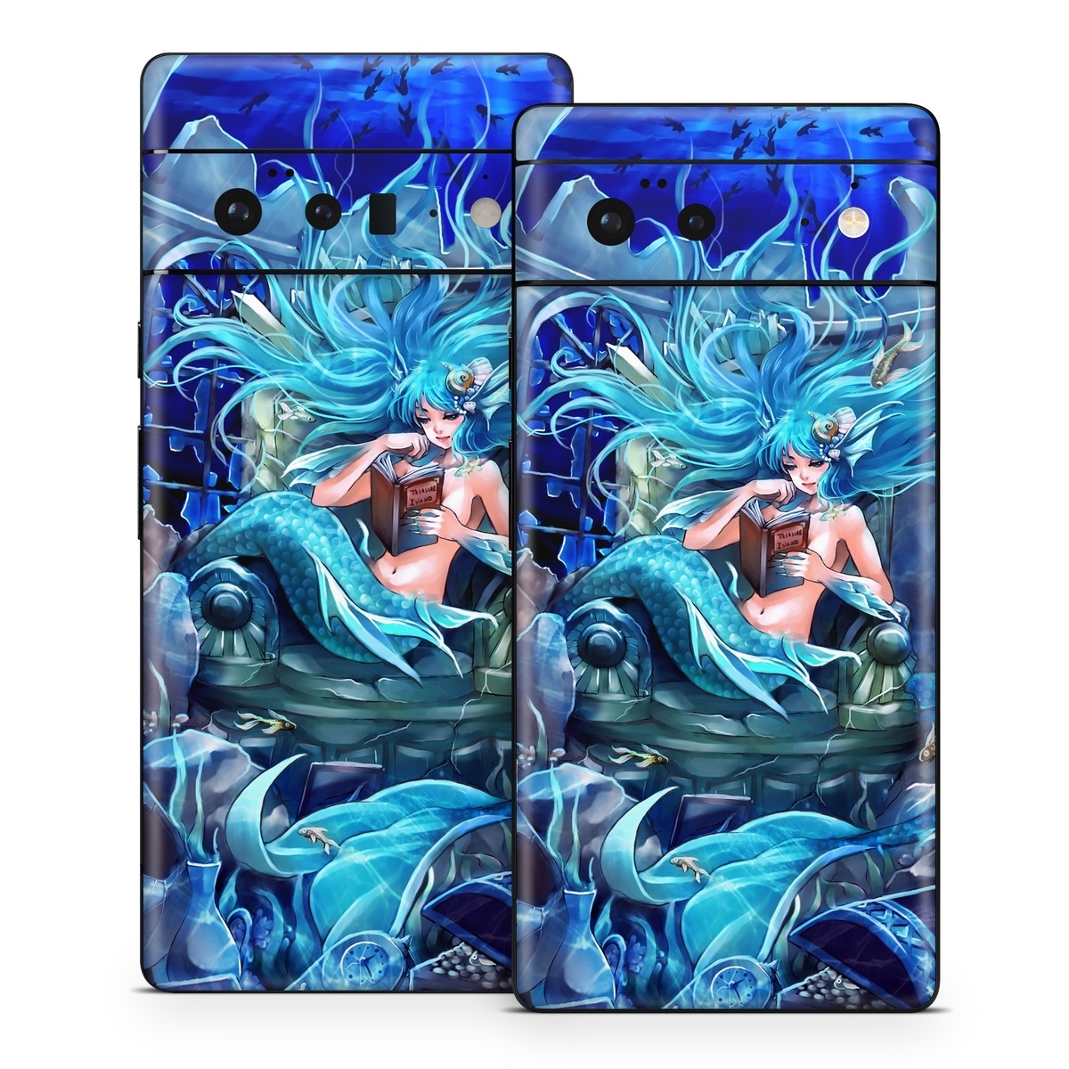 Google Pixel 6 Series Skin design of Cg artwork, Fictional character, Electric blue, Illustration, Art, Mythology, Dragon, Games, Mythical creature, with blue, black, yellow, white colors