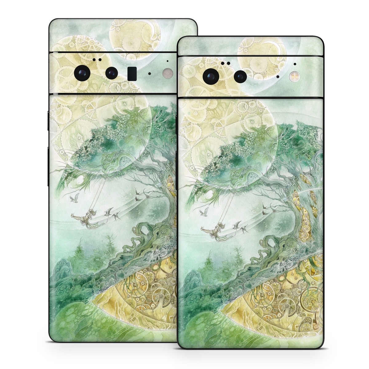 Google Pixel 6 Series Skin design of Illustration, Organism, Art, World, Fictional character, with green, yellow, brown colors