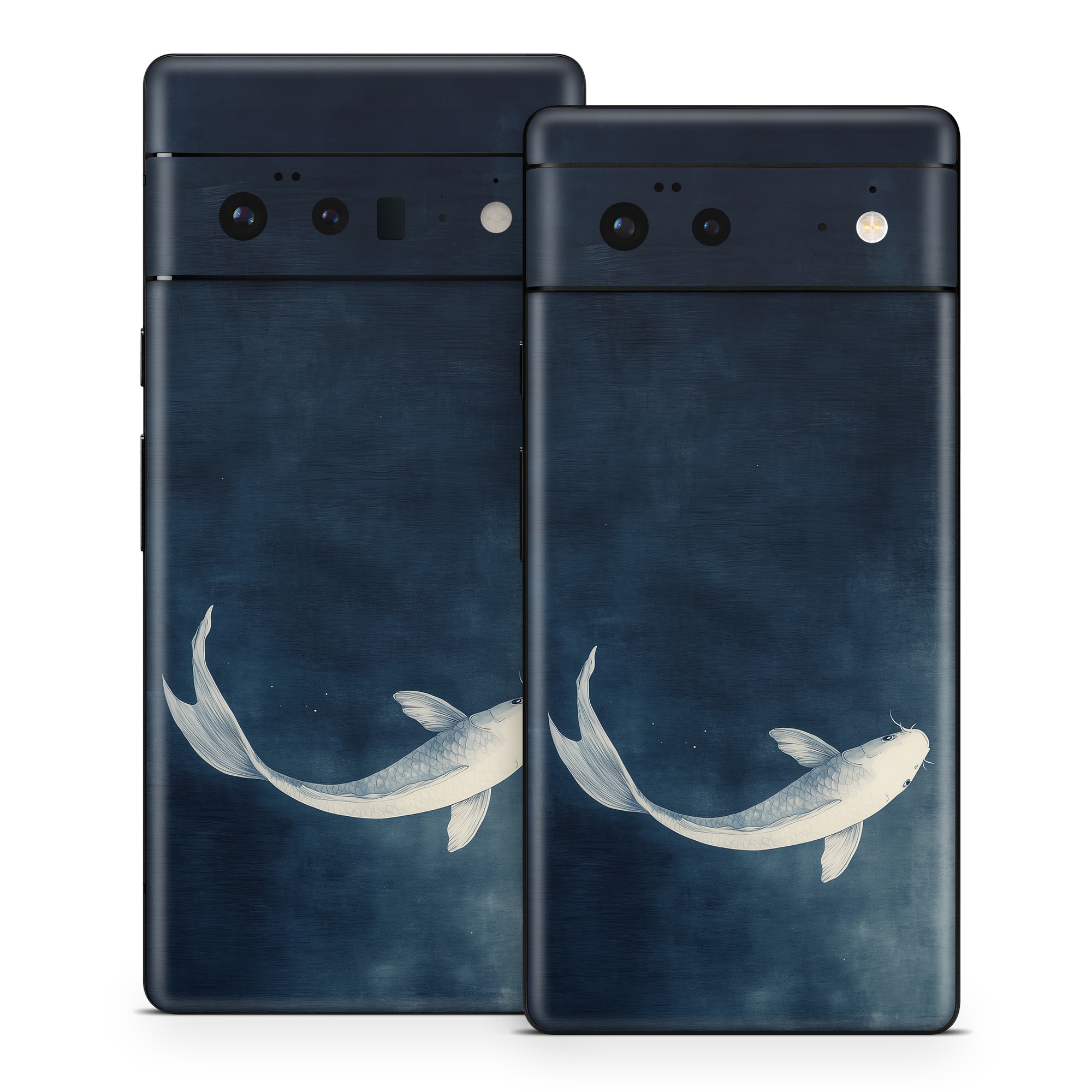 Google Pixel 6 Series Skin design of Water, Liquid, Art, Wing, Beak, Feather, Seabird, Electric blue, Fish, Tail, with black, blue, white, gray colors