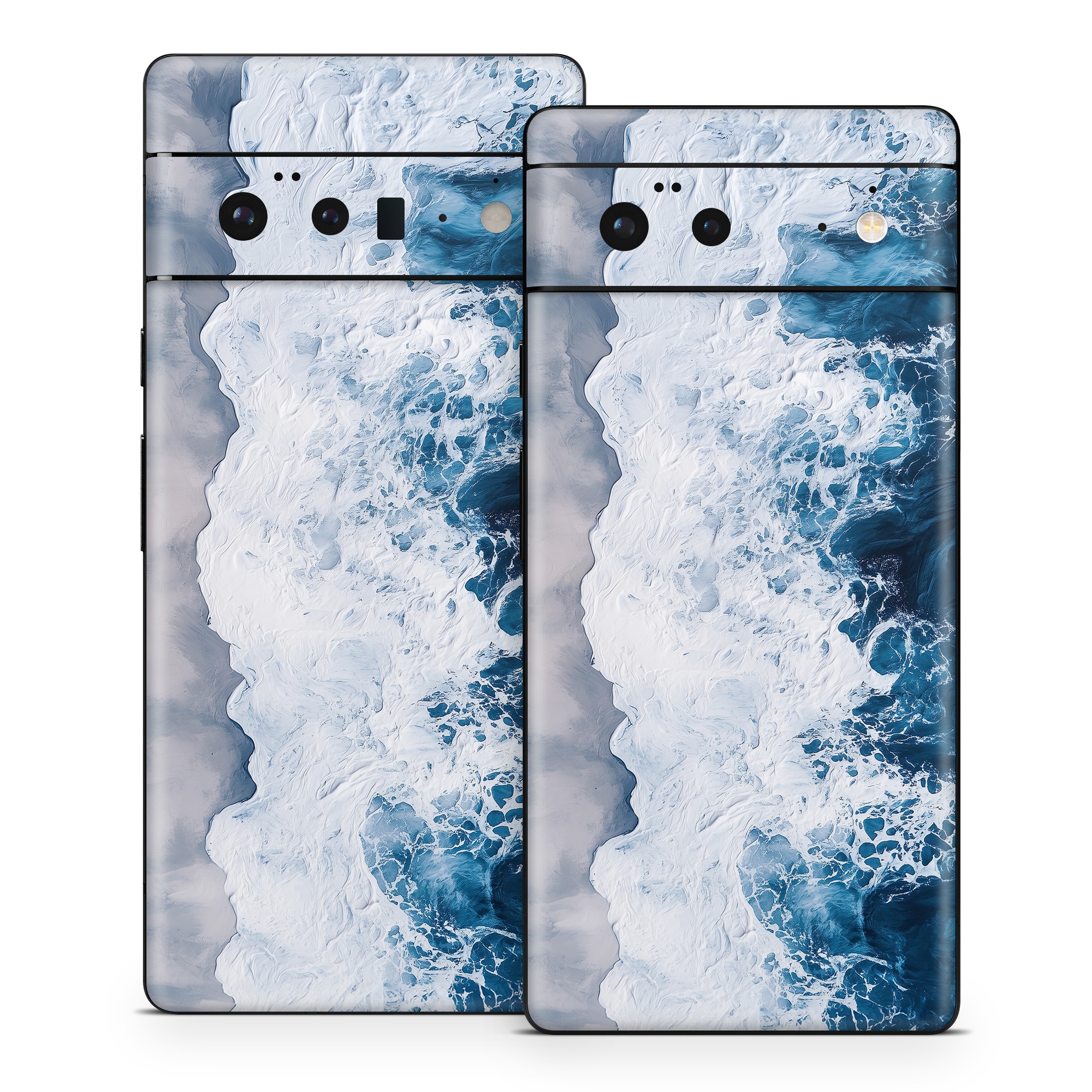 Google Pixel 6 Series Skin design of Water, Atmosphere, Water resources, Cloud, Liquid, Azure, Fluid, Natural landscape, Wind wave, Sky, with black, blue, white, gray colors