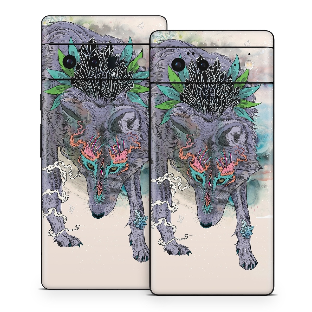 Google Pixel 6 Series Skin design of Illustration, Boar, Art, Drawing, Fictional character, Sketch, Suidae, with gray, pink, black, blue, yellow colors